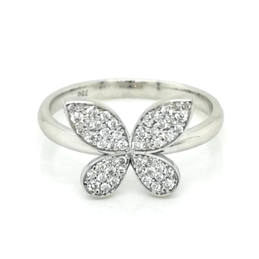 Pave Butterfly Diamond Ring In 18k White Gold.