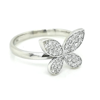 Pave Butterfly Diamond Ring In 18k White Gold.