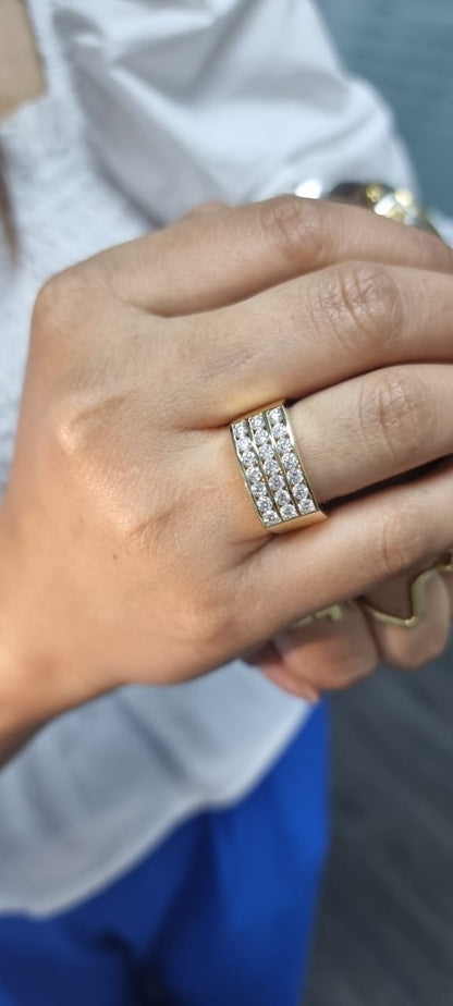 Three Row / Triple Row Diamond Ring In 18k Yellow Gold.