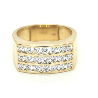 Three Row / Triple Row Diamond Ring In 18k Yellow Gold.