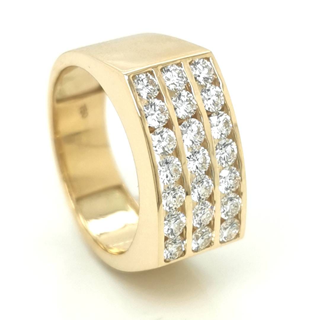 Three Row / Triple Row Diamond Ring In 18k Yellow Gold.