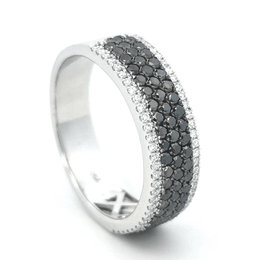 Black And White Diamond Ring In 18k White Gold.