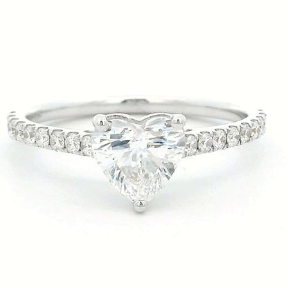 1.01 Carat Heart-Shaped Diamond Engagement Ring with Band Accents in 18k Gold.