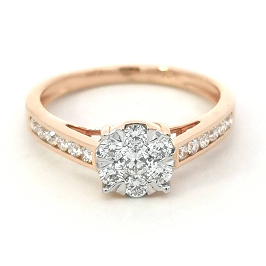 Cluster Set Diamond Ring In 18k Rose Gold.