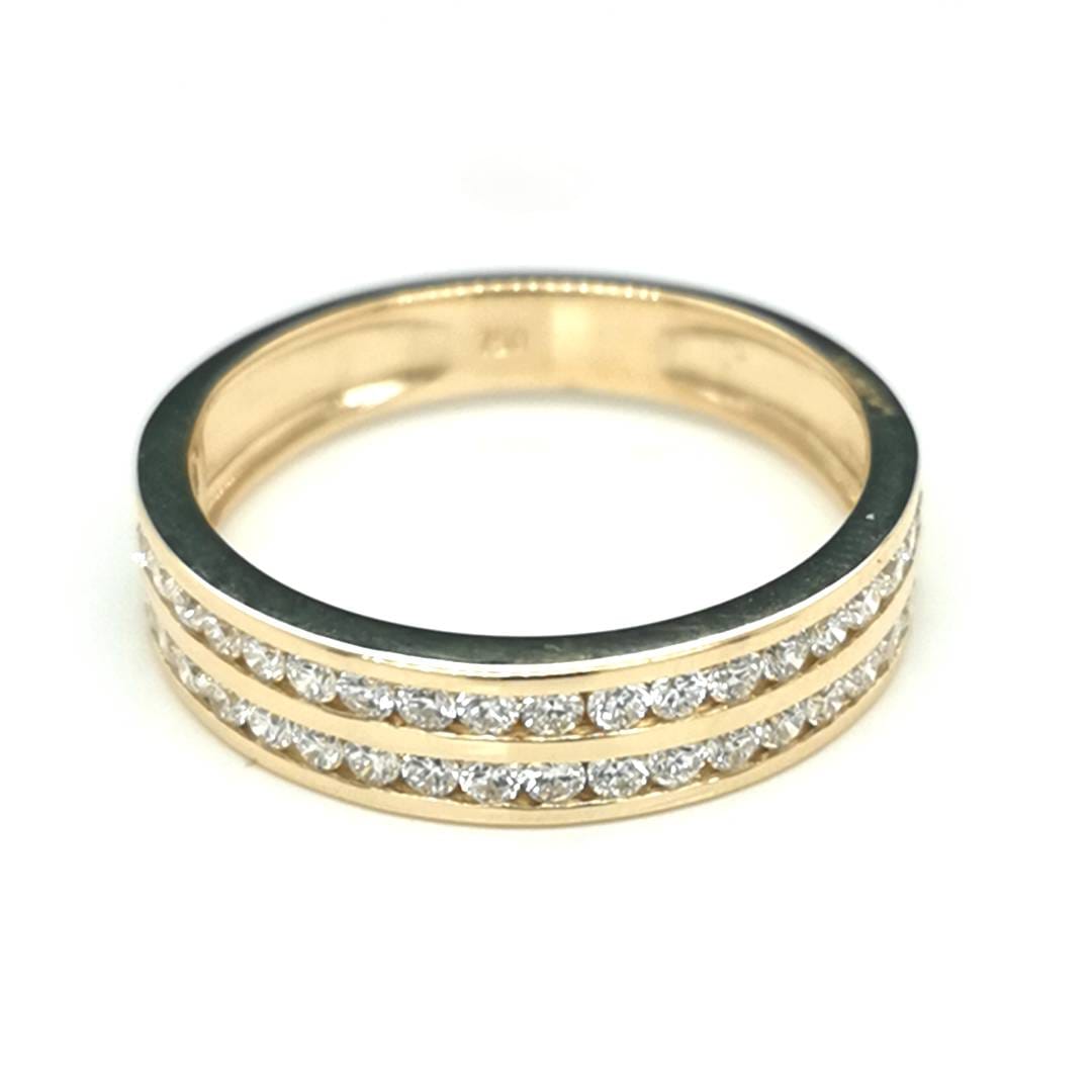 Two Row Diamond Ring In 18k Yellow Gold.