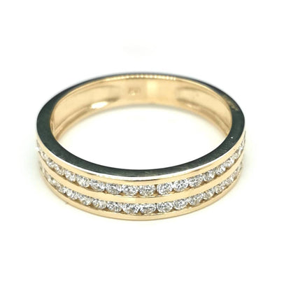 Two Row Diamond Ring In 18k Yellow Gold.