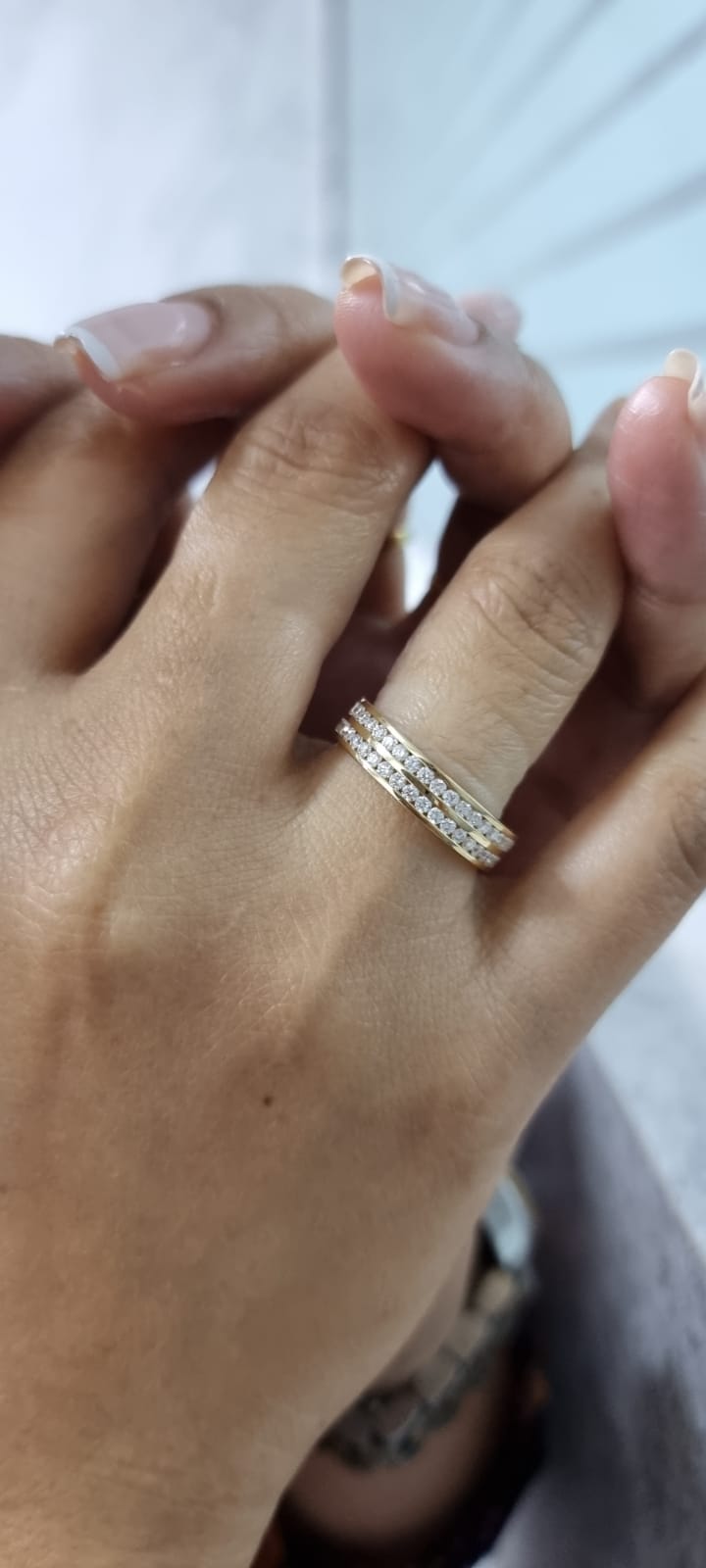 Two Row Diamond Ring In 18k Yellow Gold.