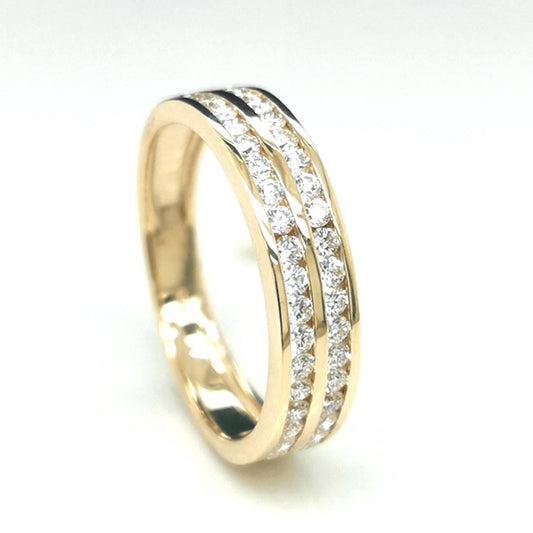 Two Row Diamond Ring In 18k Yellow Gold.