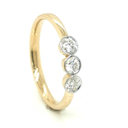 Trilogy, Three Diamond Ring In 18k Yellow Gold.