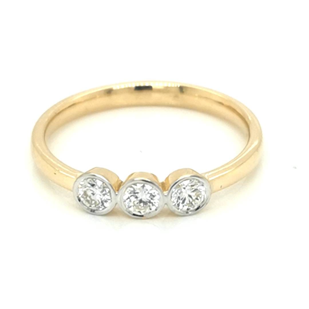 Trilogy, Three Diamond Ring In 18k Yellow Gold.