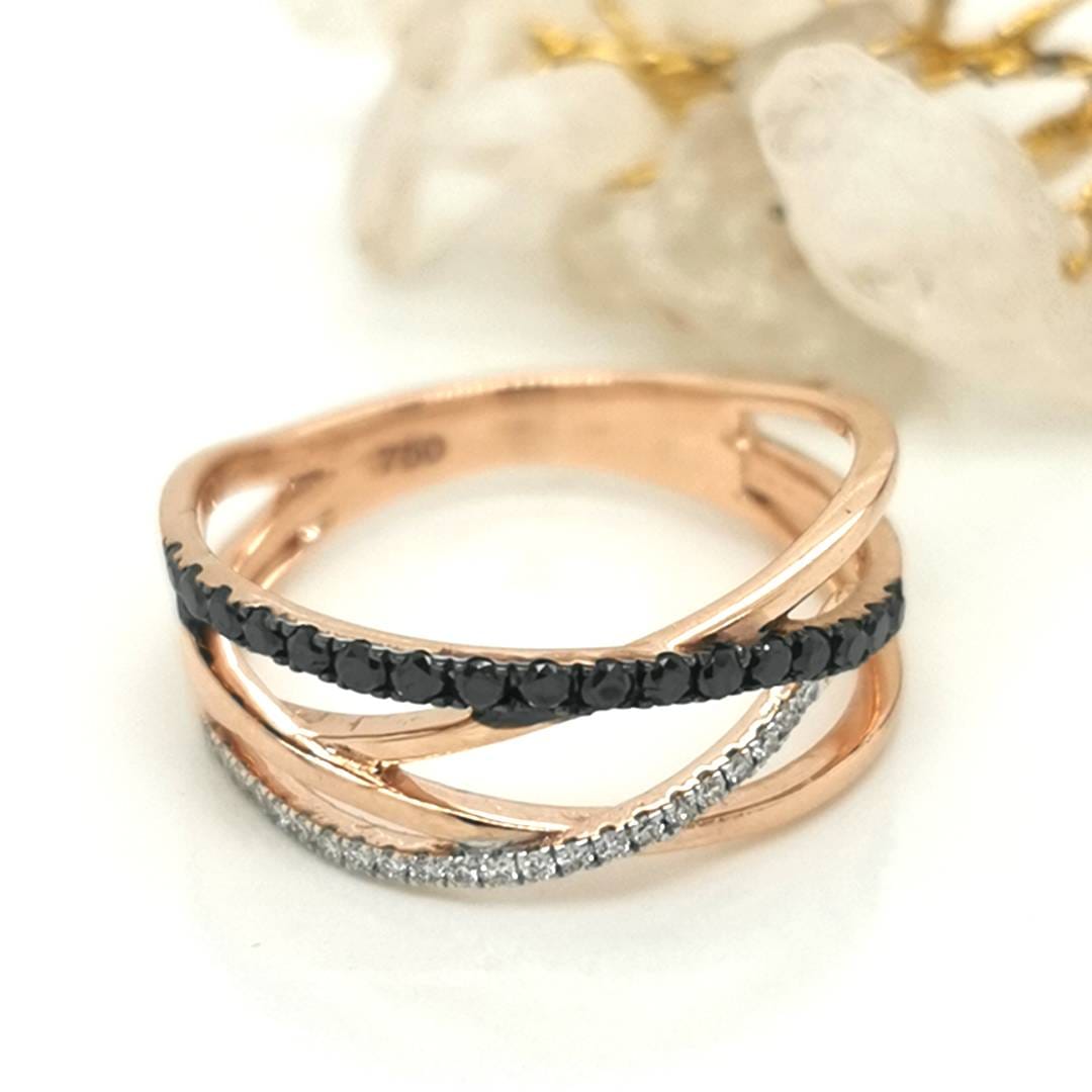 Salt and Pepper Diamond Ring, Black And White Diamond Ring In 18k Rose Gold