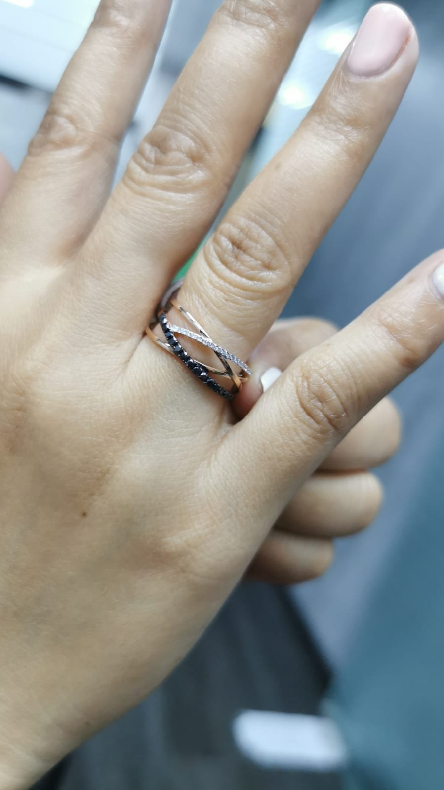 Salt and Pepper Diamond Ring, Black And White Diamond Ring In 18k Rose Gold