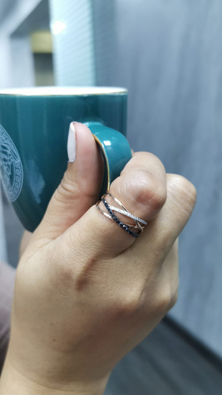 Black And White Diamond Ring In 18k Yellow Gold.