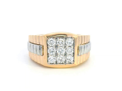 Men’s 18K gold diamond cluster ring with square diamond grid setting