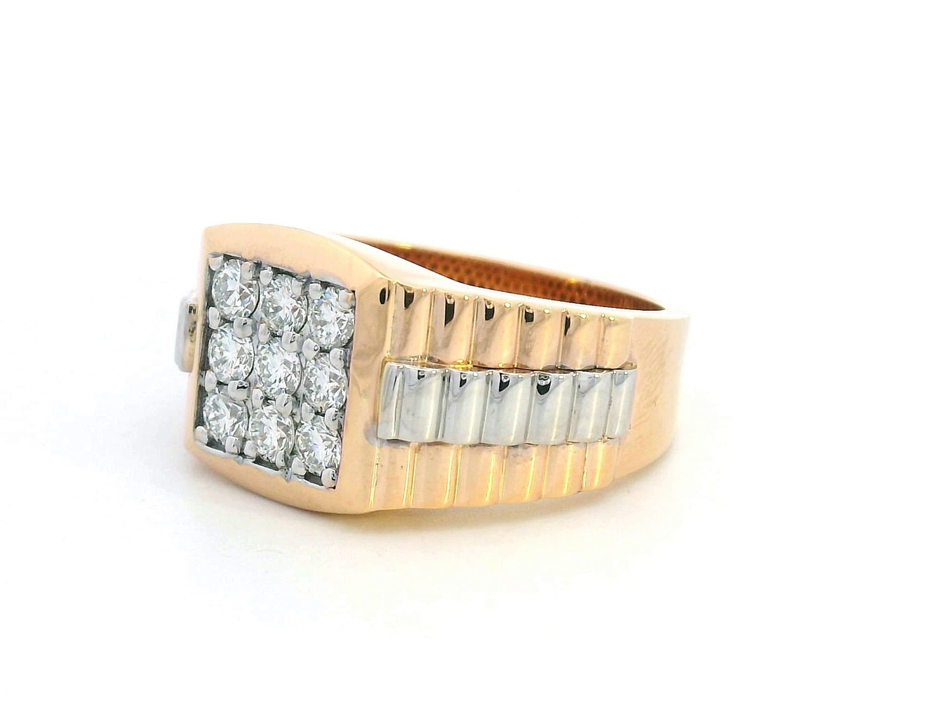 Men’s 18K gold diamond cluster ring with square diamond grid setting