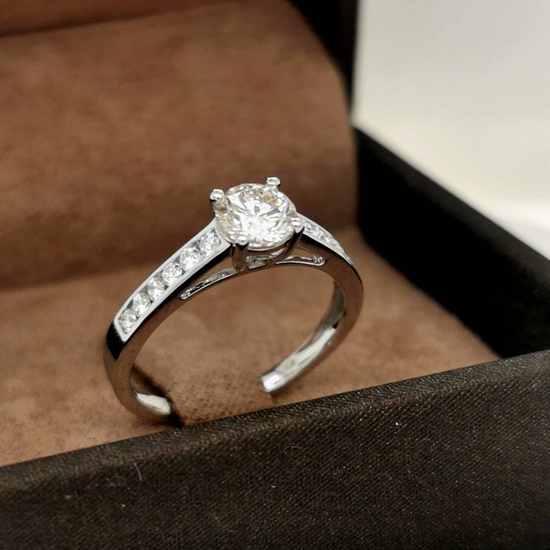 Diamond Engagement Ring In 18k White Gold.