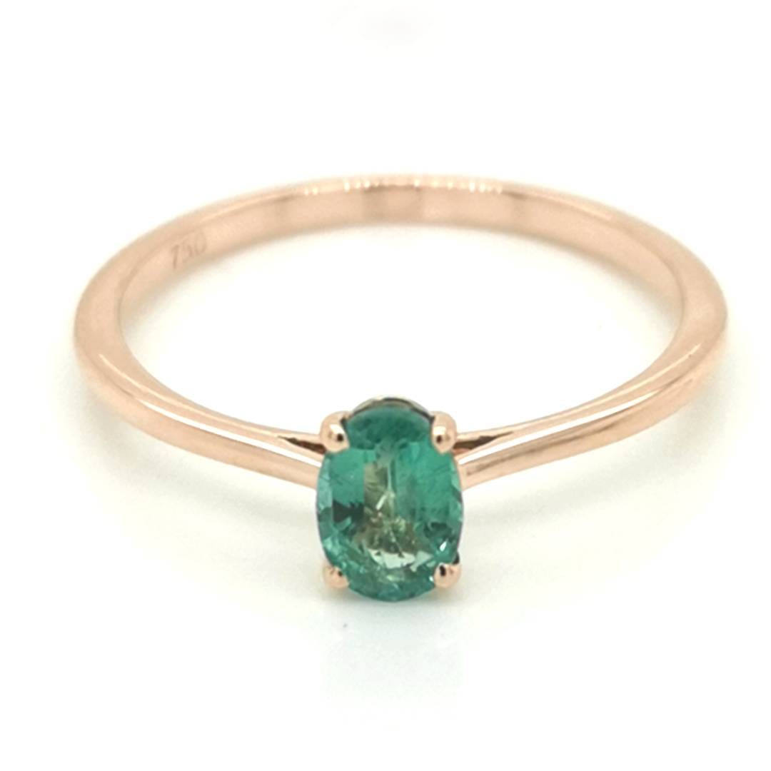 Solitaire Emerald Ring In 18k Rose Gold.