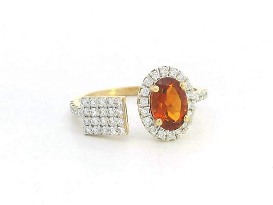 18K gold asymmetrical cocktail ring with oval citrine and diamond pavé detailing