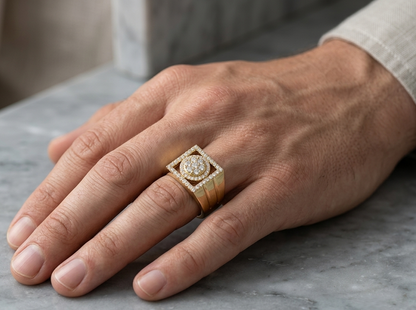 Men's Diamond Signet Ring in 18K Yellow Gold | Square Shape Diamond Ring