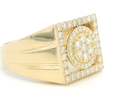 Men's Diamond Ring With Cluster Set Diamonds And Square Halo In 18k Yellow Gold