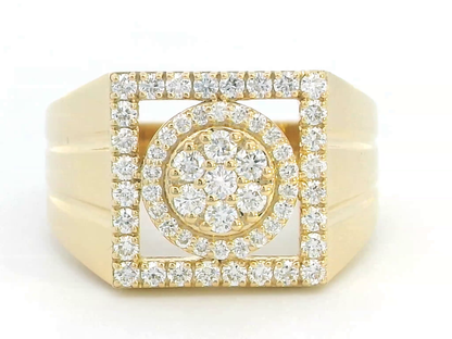 Men's Diamond Ring With Cluster Set Diamonds And Square Halo In 18k Yellow Gold