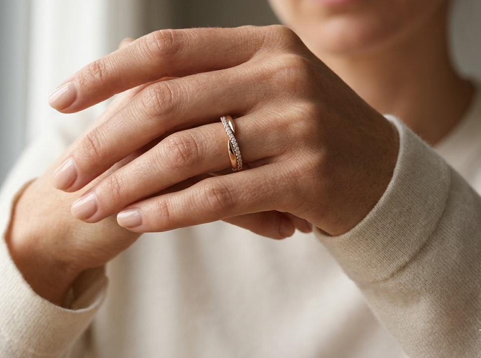 18K rose gold diamond wrap ring with pavé-set natural diamonds.