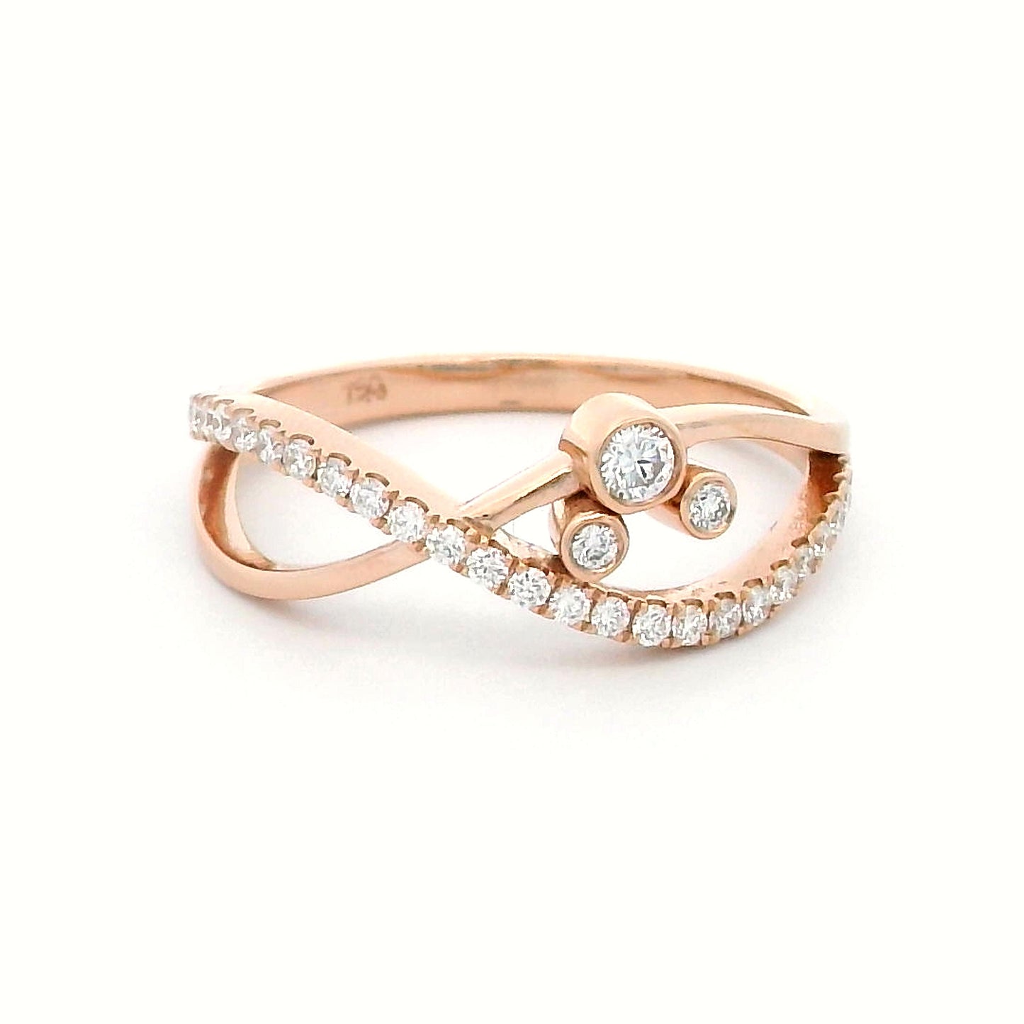 18k Rose Gold Infinity Twist Diamond Ring - 0.28ct