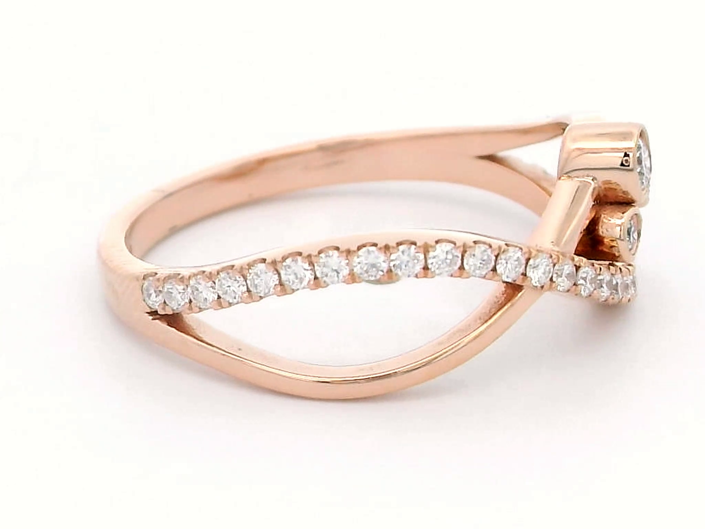 18k Rose Gold Infinity Twist Diamond Ring - 0.28ct