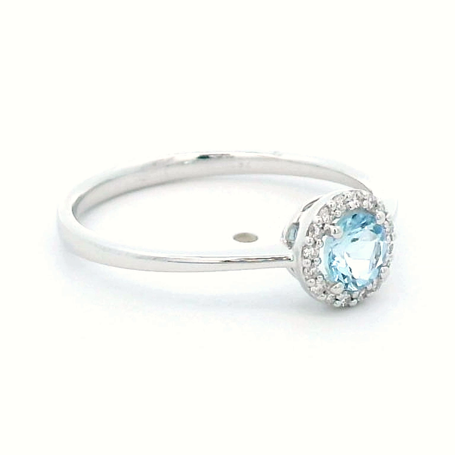 18K Gold Aquamarine Engagement Ring with Diamond Halo – 0.34 Carat Round Cut Gemstone