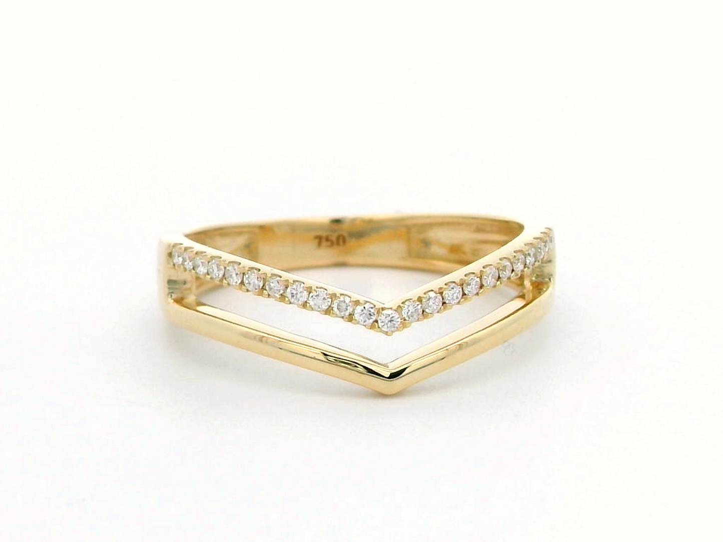 18K Gold V-Shaped Two-Band Ring with Diamond Accents