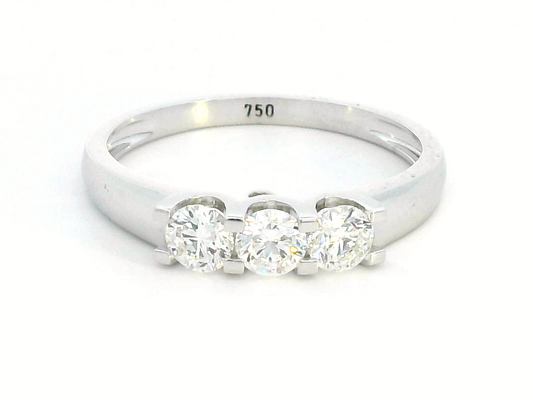 Trilogy Diamond Ring in 18K White Gold – 0.64 Carat Diamonds