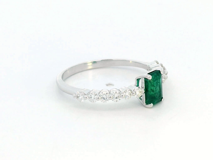 18k White Gold Emerald and Diamond Ring – 0.65 Carat Emerald, 0.40 Carat Diamonds