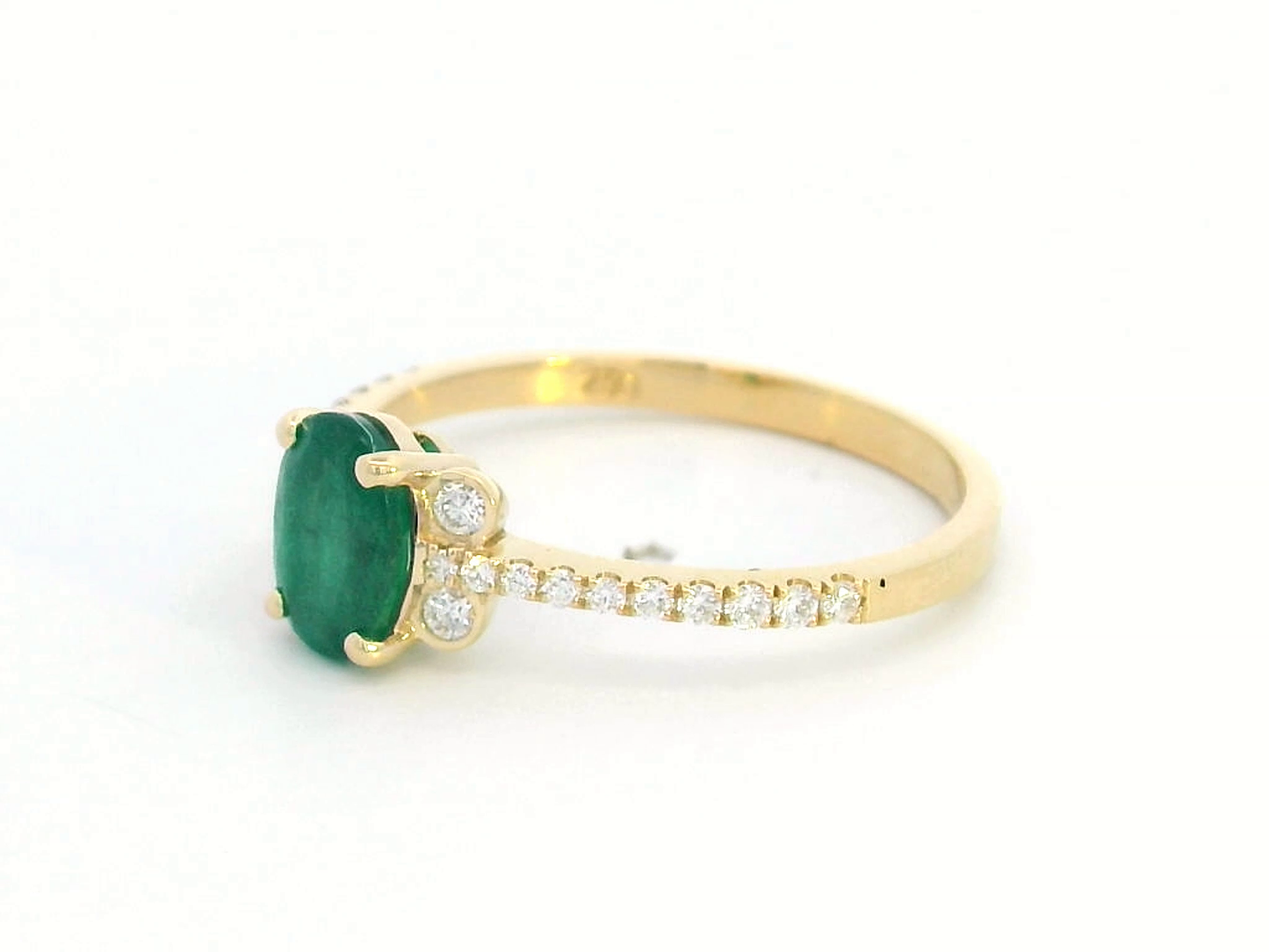 18K Gold Oval Cut Emerald Ring with Diamond-Accented Band