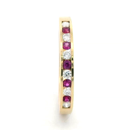 18K Gold Ruby and Diamond Half Eternity Band | Ring