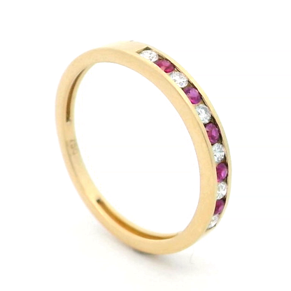 18K Gold Ruby and Diamond Half Eternity Band | Ring