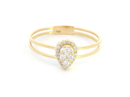 18K yellow gold pear-shaped diamond cluster ring with 0.21 carats of round diamonds in an open double-band design.