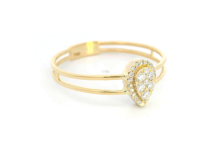 18K yellow gold pear-shaped diamond cluster ring with 0.21 carats of round diamonds in an open double-band design.