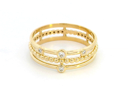 18K Gold Beaded Multi-Band Ring with Diamond Accents | 0.06 Carats