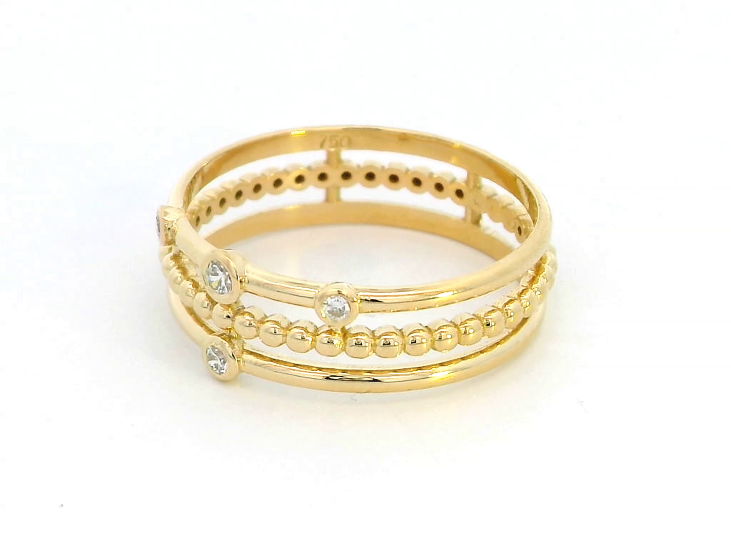 18K Gold Beaded Multi-Band Ring with Diamond Accents | 0.06 Carats