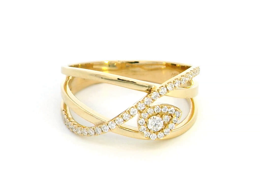 18K Gold Swirl Diamond Ring with 0.25 CT Round Diamonds – Elegant Openwork Band for Women
