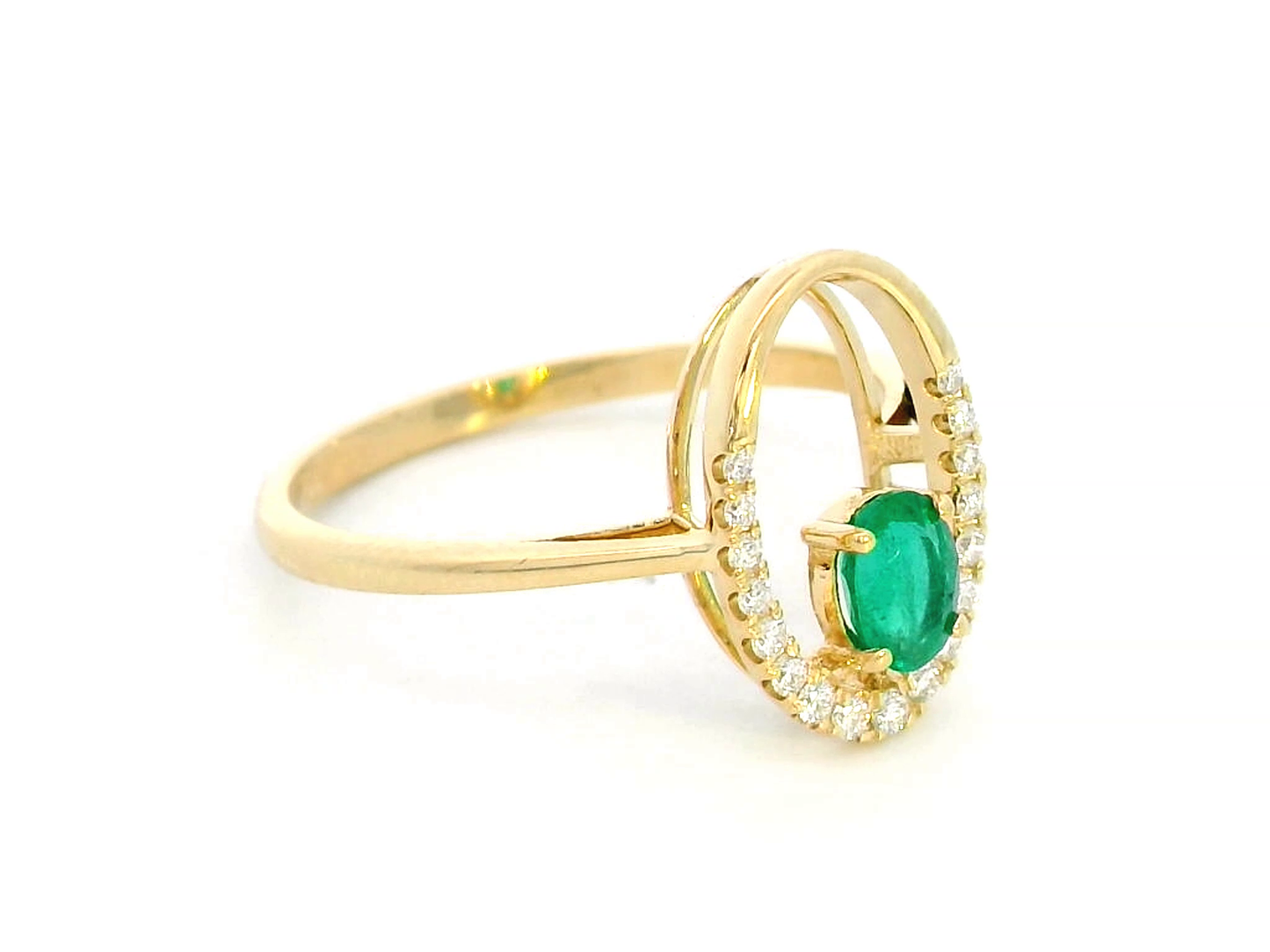 18K Gold Ring with 0.33 ct Emerald & 0.13 ct Diamond Accents – Gift Box Included