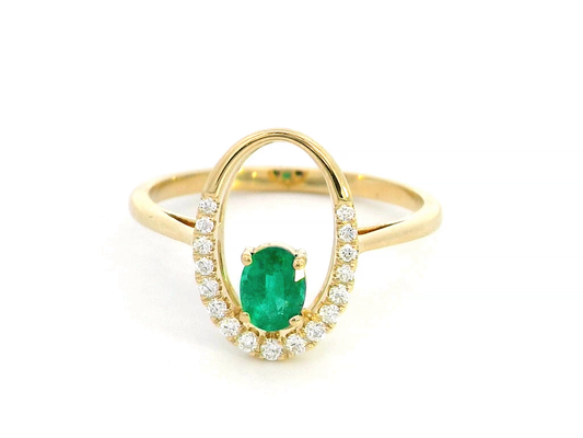 18K Gold Ring with 0.33 ct Emerald & 0.13 ct Diamond Accents – Gift Box Included