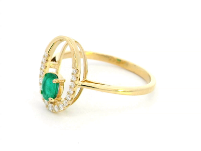 18K Gold Ring with 0.33 ct Emerald & 0.13 ct Diamond Accents – Gift Box Included