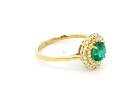 1.10 Carat Emerald Halo Ring in 18K Yellow Gold | Diamond halo Engagement Ring | May Birthstone Jewelry