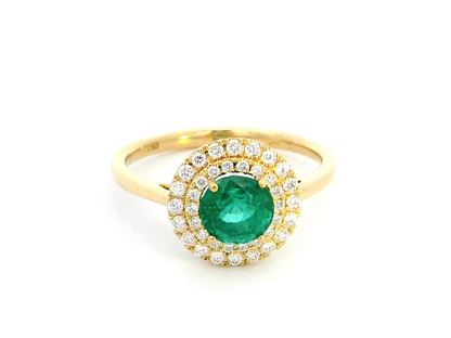 1.10 Carat Emerald Halo Ring in 18K Yellow Gold | Diamond halo Engagement Ring | May Birthstone Jewelry