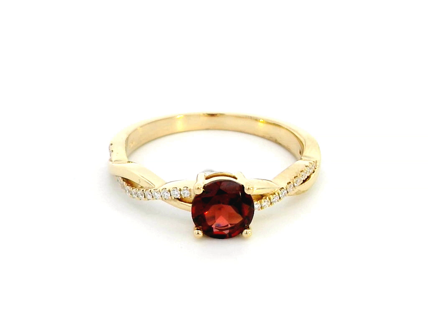 Elegant 18K Yellow Gold Garnet Solitaire Ring – 0.91 Carat Red Garnet with 0.09 CT Diamond Accents, January Birthstone Fine Jewelry