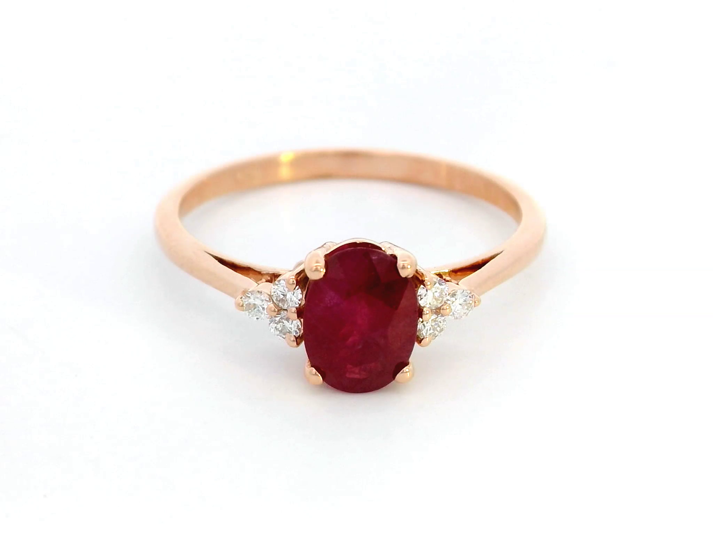 1.02 Carat Oval Ruby Ring with Diamond Accents in 18k Rose Gold