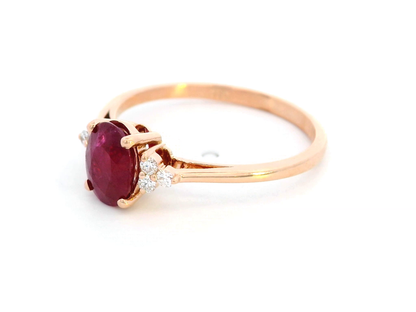 1.02 Carat Oval Ruby Ring with Diamond Accents in 18k Rose Gold