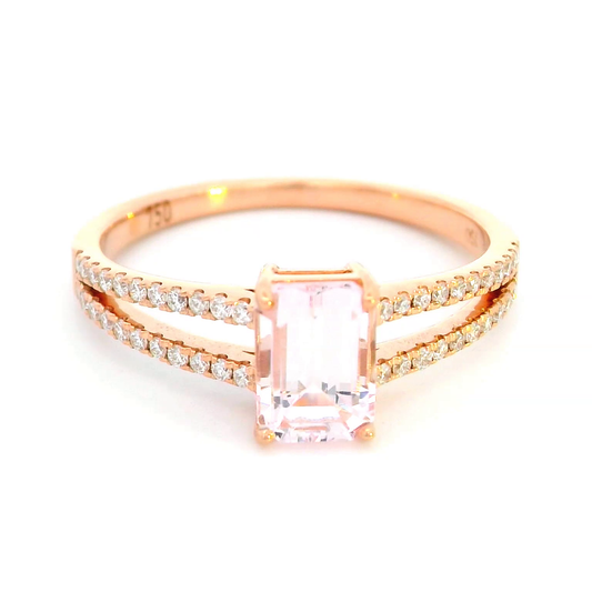 Morganite Ring in 18K Gold with Diamonds – Gift Box Included