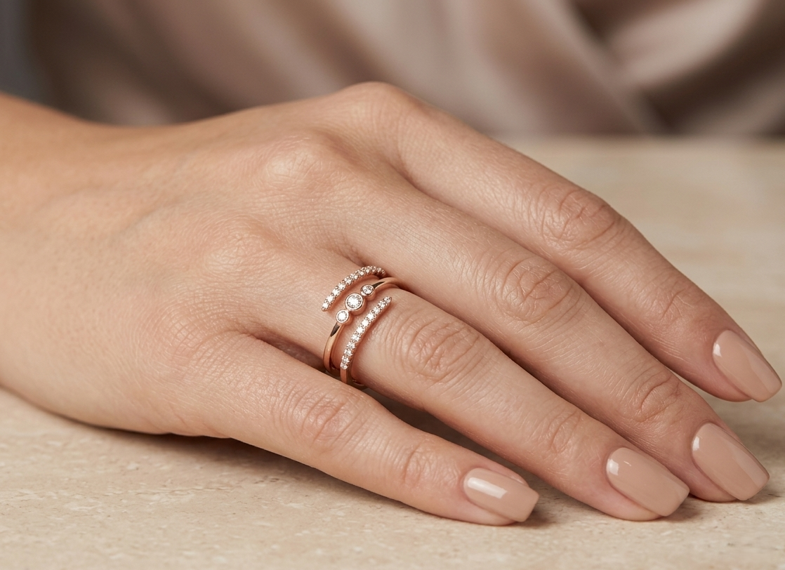 Diamond Wrap Ring in 18K Rose Gold | Contemporary Diamond Open Band